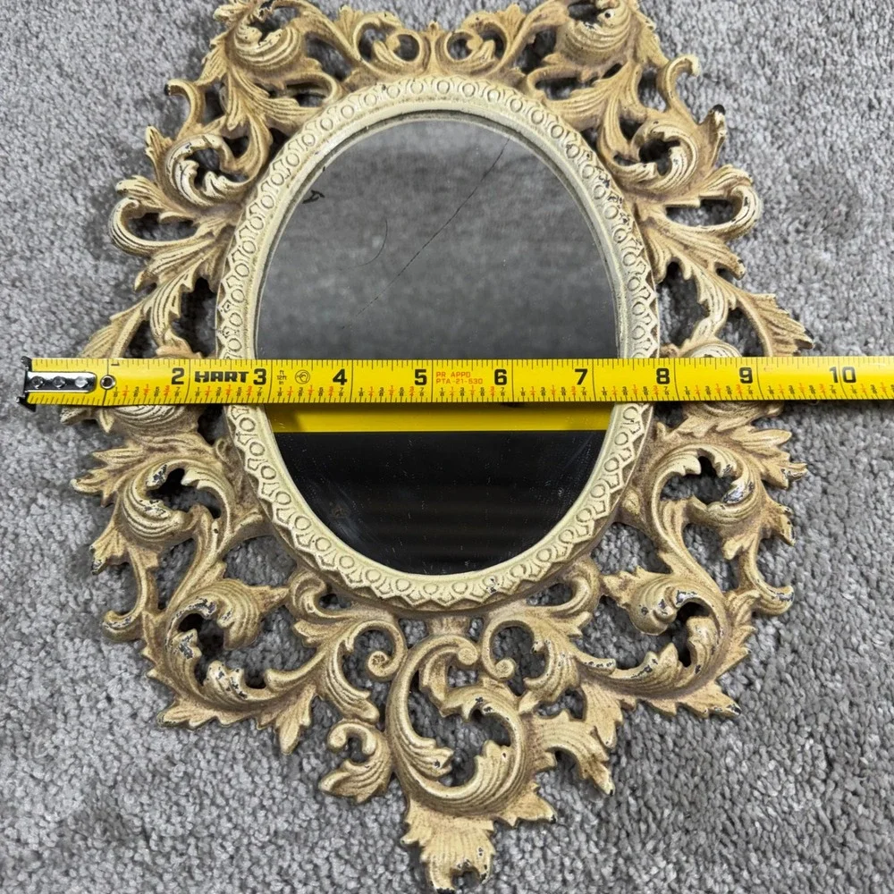 Wilton‎ Vanity Mirror Cream Ornate Rococo Cast Metal Tabletop Easel 12.5